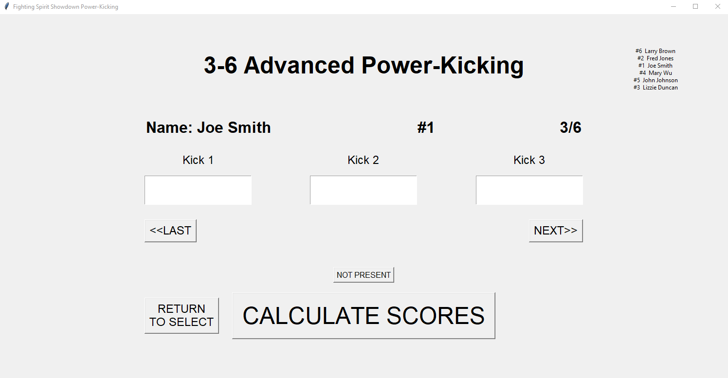 screenshot of the kicking scoring screen